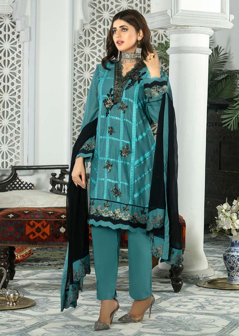 Green and Black Lawn Dress